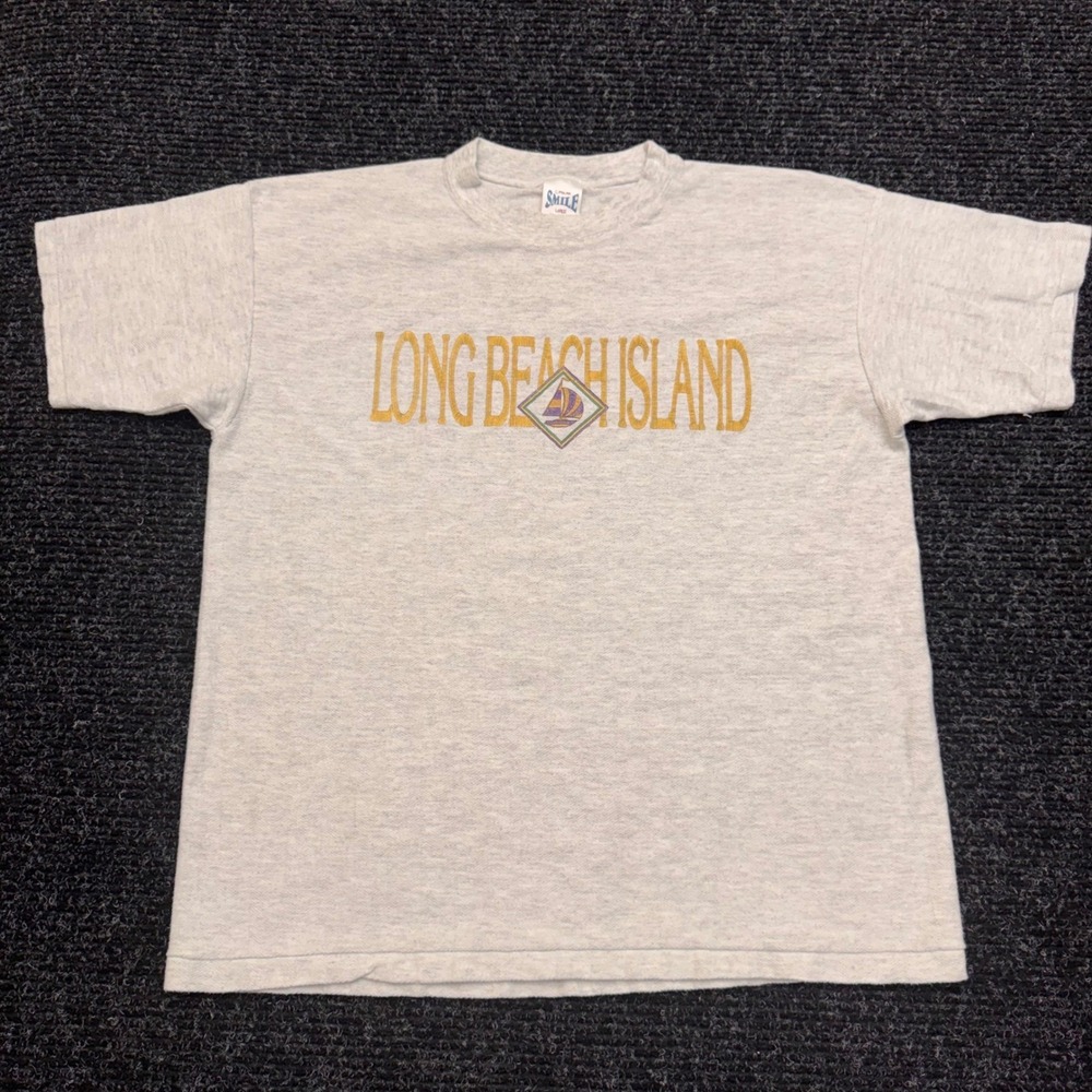 Vintage Carolina Smile Long Beach‎ Island Embroidered T-Shirt Gray Large LBI